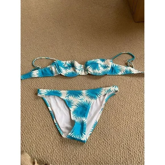 MILLY Aster Print Maxime Underwire Bikini Top and Bottoms in Aqua SMALL - Picture 2 of 8